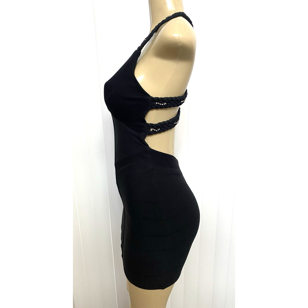 SKY Dress Mini Bandage Sleeveless V Neck Sheath Bodycon Black Embellished XS - Picture 3 of 10